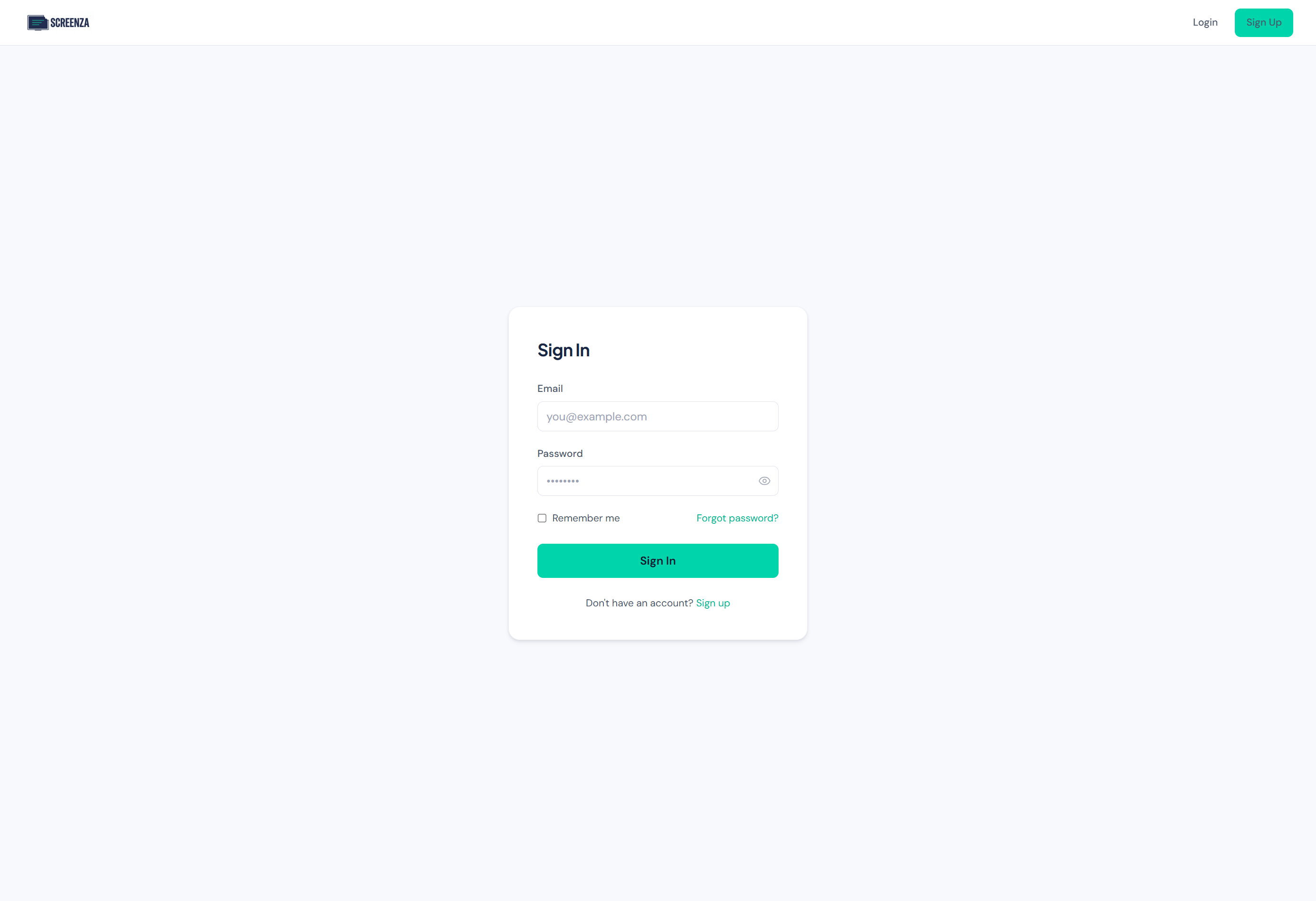 Screenza login page