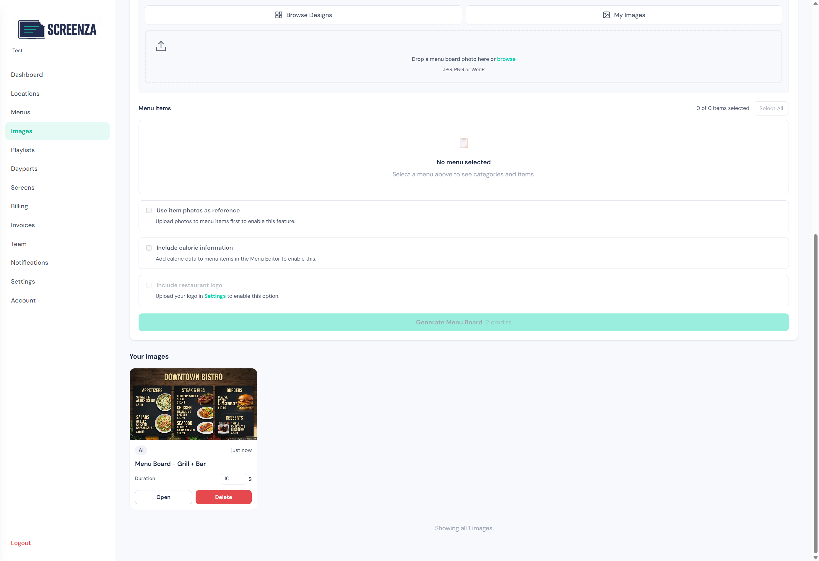Generated menu board result