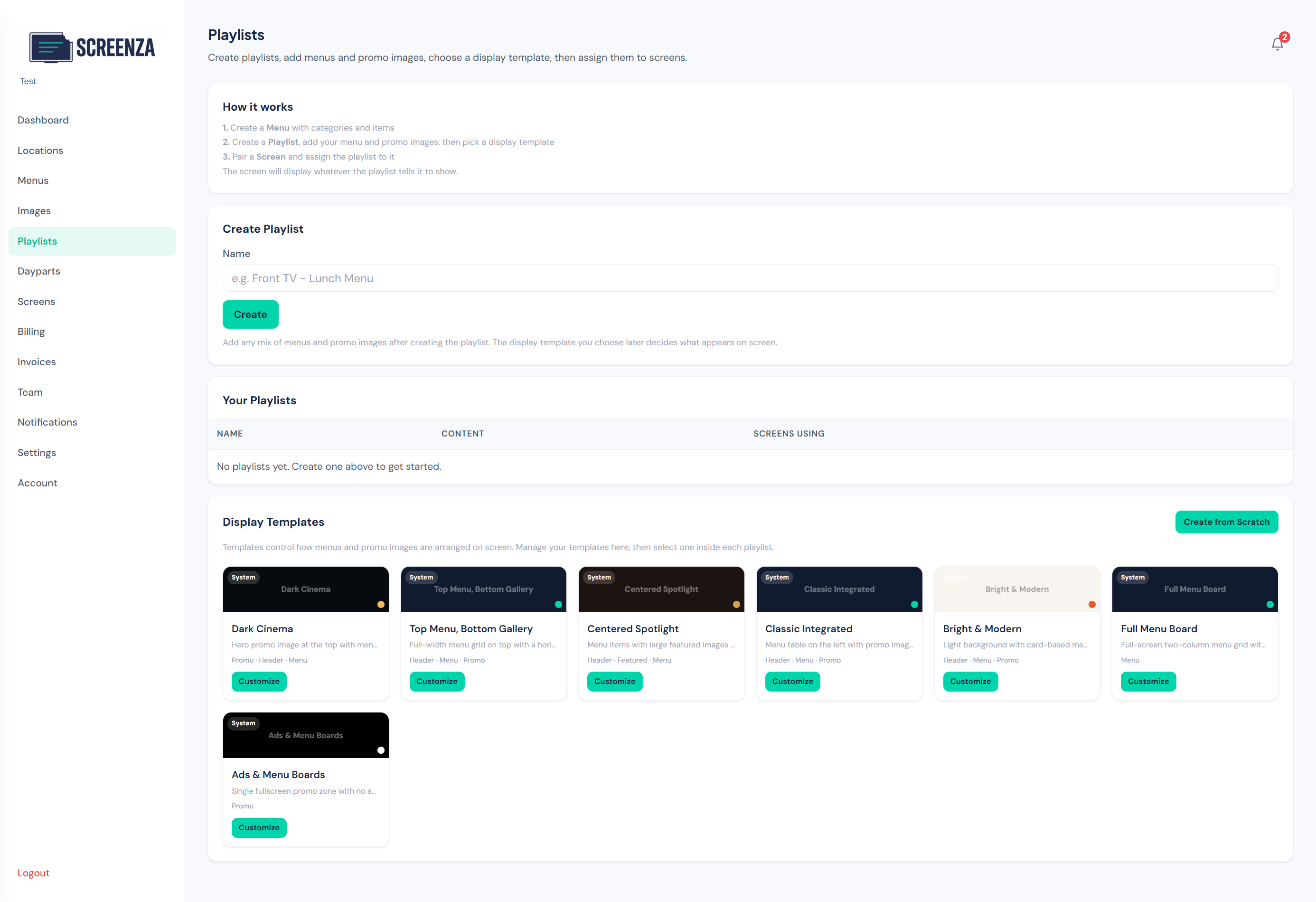 Playlists page